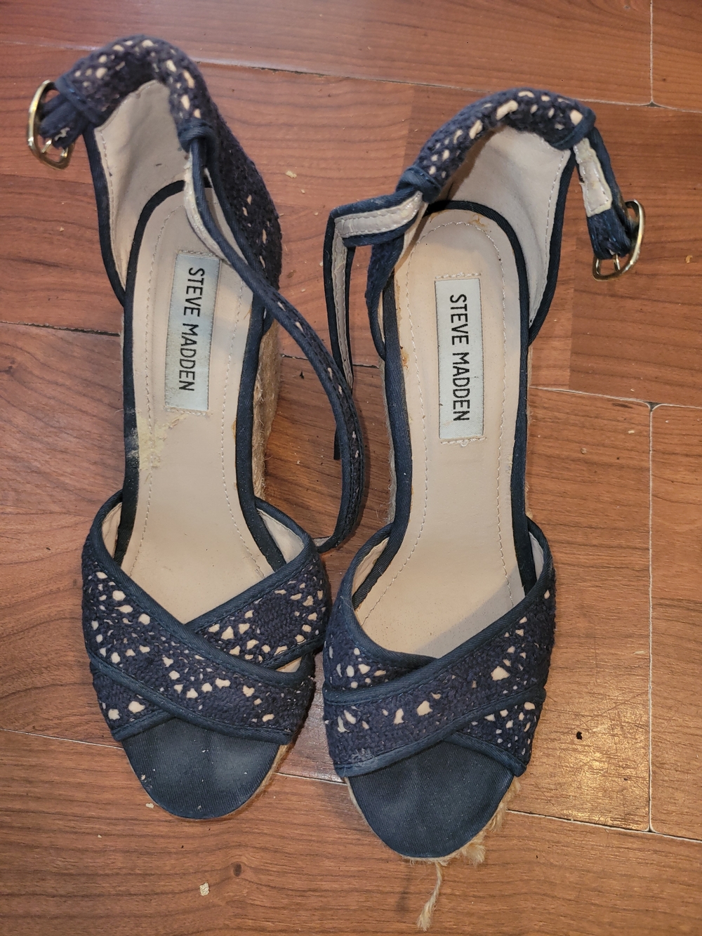 Steve Madden Women's Navy Crochet Espadrille Sandals
